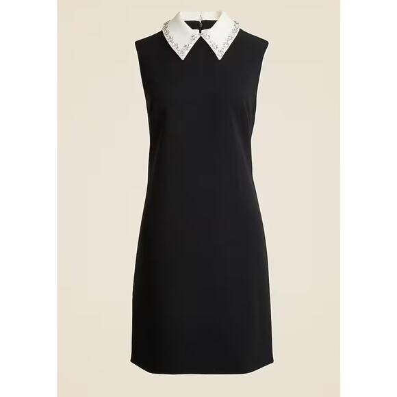 J. Crew Embellished Collared Shift Dress Black Stretch Crepe Black Size 12 NWT - Picture 9 of 15